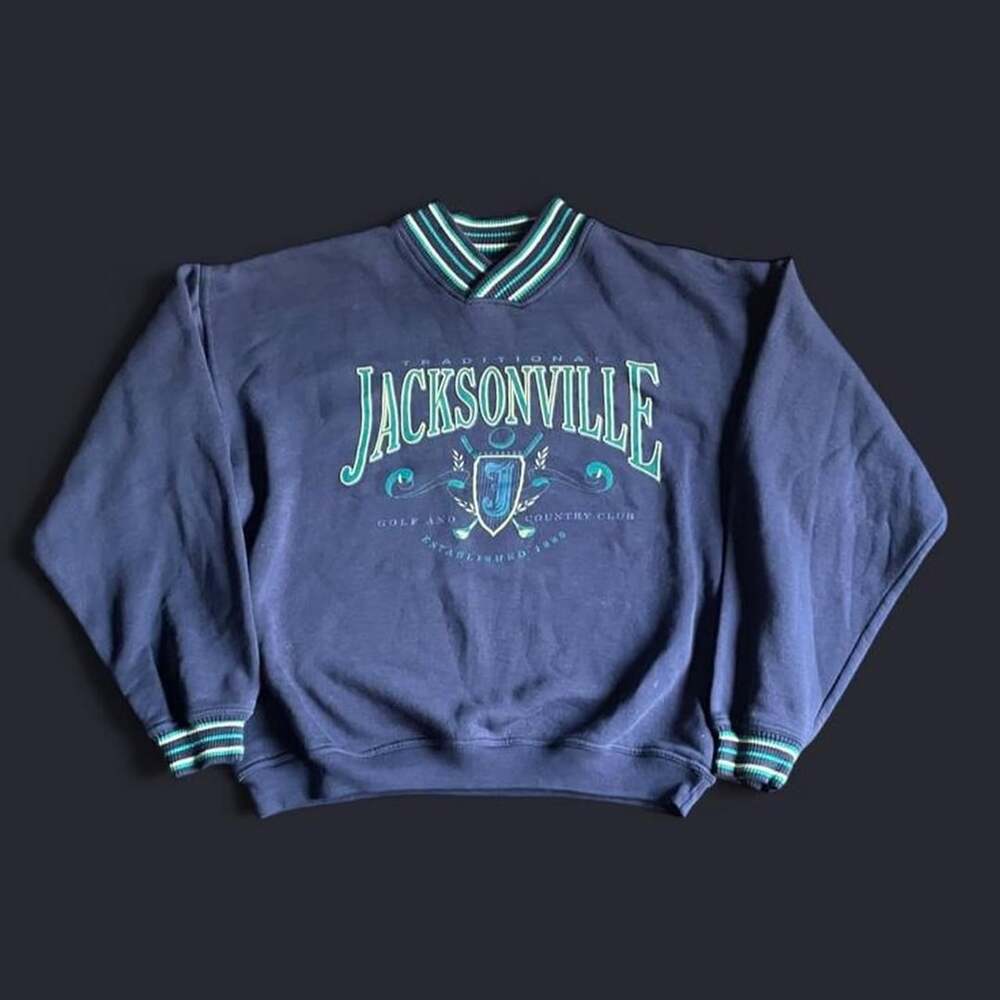 Vintage 90s Jacksonville Sweater Mens Large Golf Country Club Navy Varsity